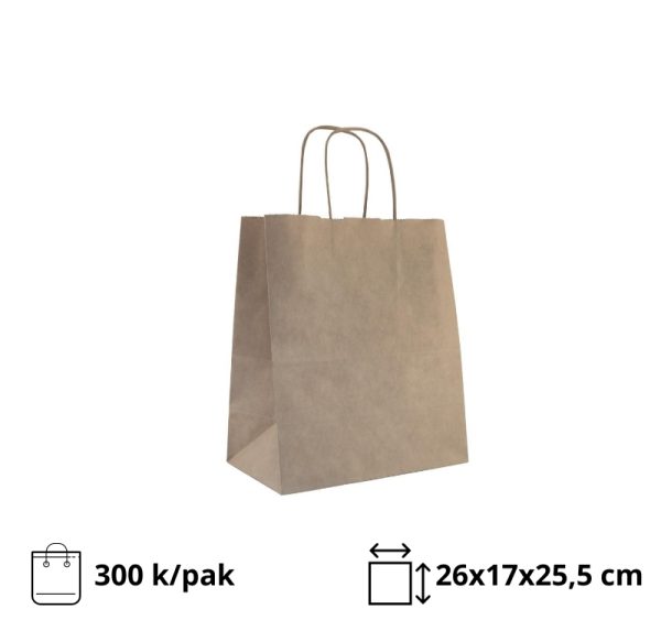 Papirnata nosilna vrečka z zvitimi ročaji 260х170х255 mm kraft 300 kos