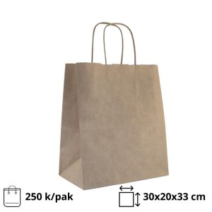 Papirnata nosilna vrečka z zvitimi ročaji 300x200x330 mm kraft 250 kos