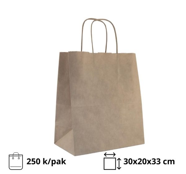 Papirnata nosilna vrečka z zvitimi ročaji 300x200x330 mm kraft 250 kos