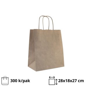 Papirnata nosilna vrečka z zvitimi ročaji 280x180x270 mm kraft 300 kos