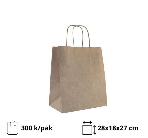 Papirnata nosilna vrečka z zvitimi ročaji 280x180x270 mm kraft 300 kos