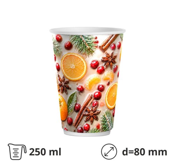 Papirnati kozarci 250 (280) ml d=80 mm 2-slojni Winter Spice SUP, 50 kos