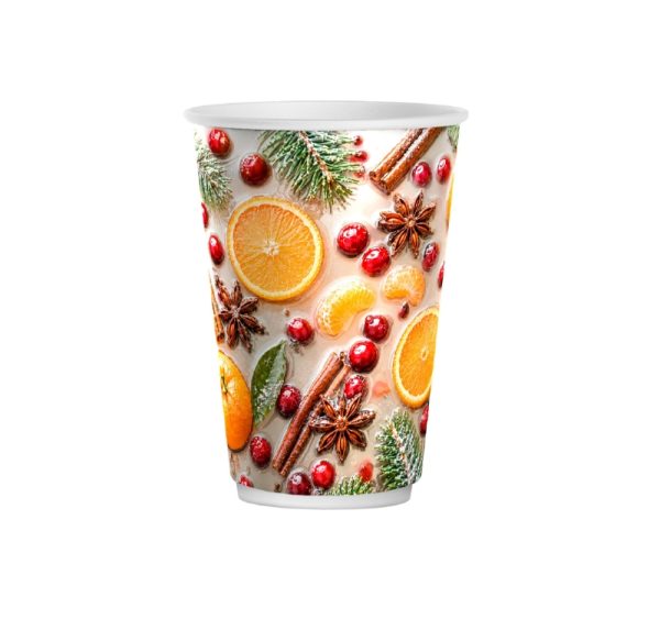 Papirnati kozarci 250 (280) ml d=80 mm 2-slojni Winter Spice SUP, 50 kos