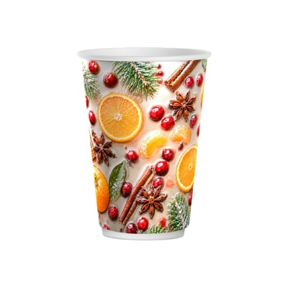 Papirnati kozarci 250 (280) ml d=80 mm 2-slojni Winter Spice SUP, 50 kos