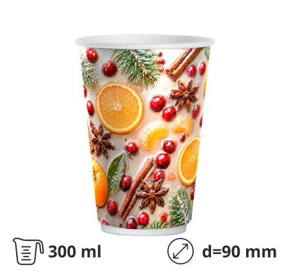 Papirnati kozarci 300 (380) ml d=90 mm 2-slojni Winter Spice SUP 25 kos