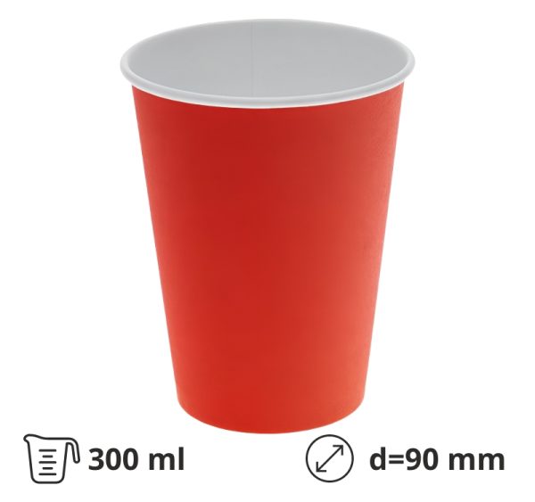Papirnati kozarci 300 (380) ml d=90 mm 1-slojni rdeča SUP, 50 kos